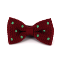 Crimson Knit Bow Tie with Green Polka Dots