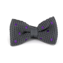 Grey Knit Bow Tie with Purple Polka Dots