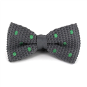 Grey Knit Bow Tie with Green Polka Dots