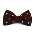 Brown Knitted Bow Tie with Light Blue Polka Dots