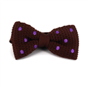 Brown Knitted Bow Tie with Lilac Polka Dots