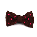 Brown Knit Bow Tie with Magenta Polka Dots