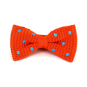 Orange Knit Bow Tie with Sky Blue Polka Dots