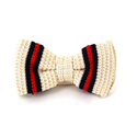 Beige Striped Knit Bow Tie