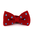 Red Knitted Bow Tie with Light Blue Polka Dots