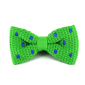 Green Knitted Bow Tie with Blue Polka Dots