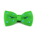Green Knitted Bow Tie with Sky Blue Polka Dots