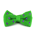 Green Knit Bow Tie with Purple Polka Dots