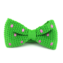 Green Knit Bow Tie with Pink Polka Dots