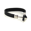 Black Smooth Leather and Steel Anchor Bracelet