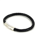 Cylindrical Black Leather and Steel Bracelet