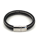 Steel and Black Leather Bracelet I