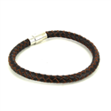 Cylindrical Black and Brown Leather and Steel Bracelet