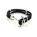 Black Braided Leather and Steel Anchor Bracelet