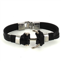Black Leather Bracelet with Anchor