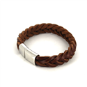 Braided Brown Leather and Steel Bracelet